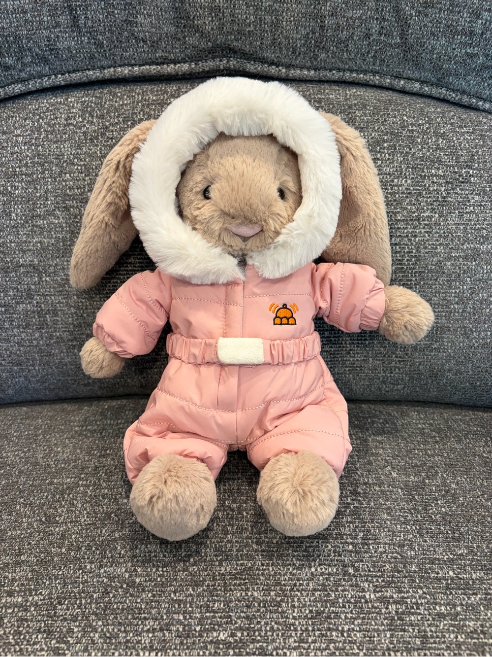 Jellycat Pink Bunny in Cozy Faux-Fur Hooded Snowsuit